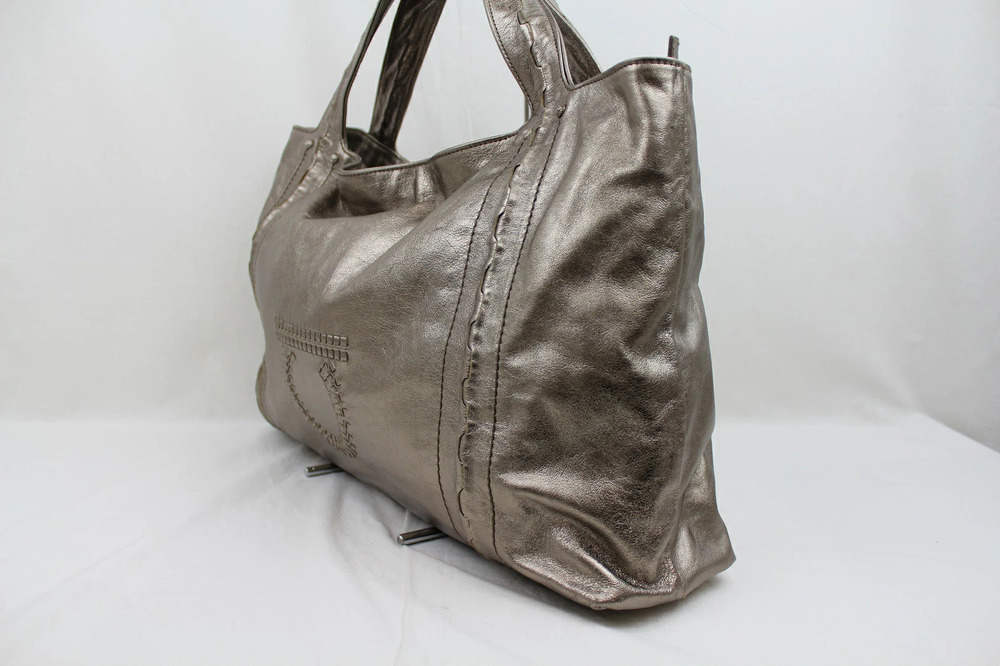Salvatore Ferragamo Gancini Handbag Sports Bag Gold Tone Tote Silver Gold Silver
